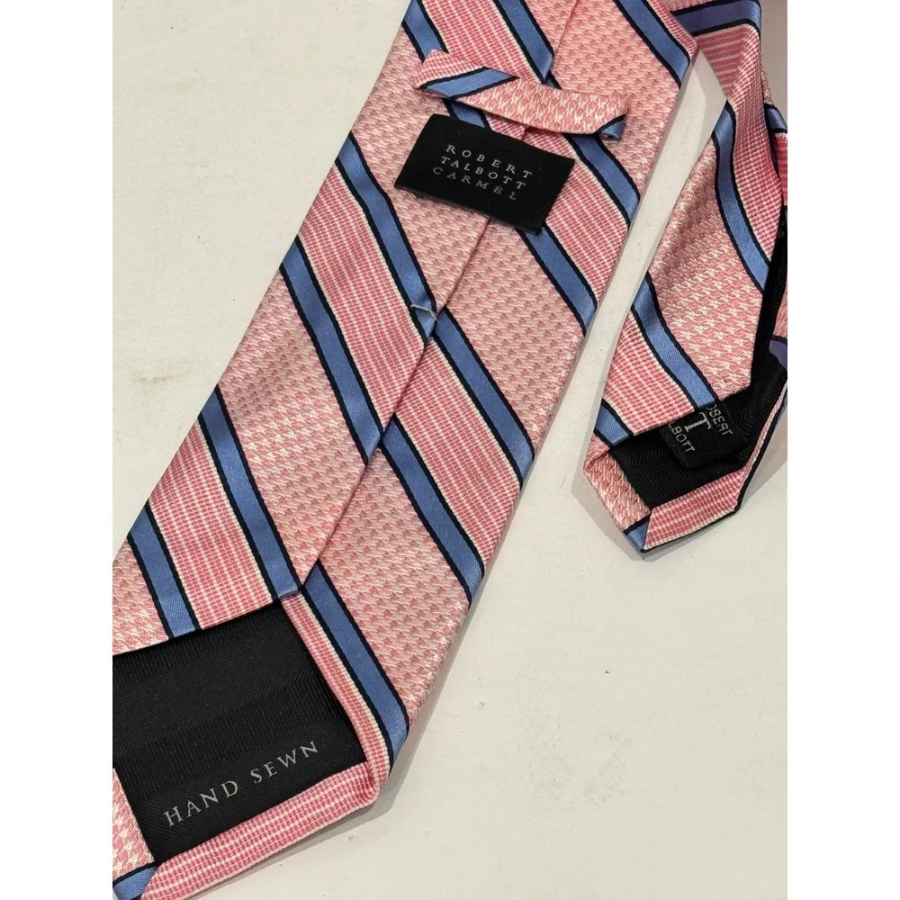 Robert Talbott Necktie Mens Pink Blue 100% Silk Striped Houndstooth USA Girl Dad